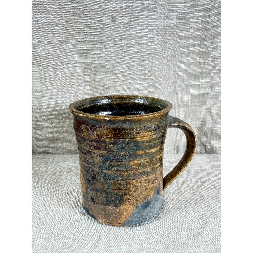 Unbranded Studio Pottery Mug Unisex OS Brown Good Vintage Ribbed Stoneware